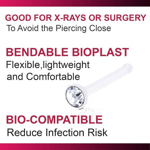 Bodyjewellery 4 قطعة 20 جرام 0.8 مللي متر الأنف مسمار العظام شريط مستقيم الأنف الدائري Bioflex مرنة كريستال اختيار اللون in Kuwait