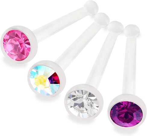 Bodyjewellery 4 قطعة 20 جرام 0.8 مللي متر الأنف مسمار العظام شريط مستقيم الأنف الدائري Bioflex مرنة كريستال اختيار اللون in Kuwait