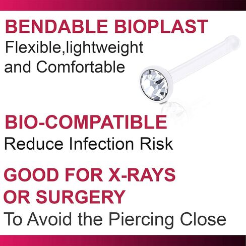 Bodyjewellery 4 قطعة 20 جرام 0.8 مللي متر الأنف مسمار العظام شريط مستقيم الأنف الدائري Bioflex مرنة كريستال اختيار اللون in Kuwait
