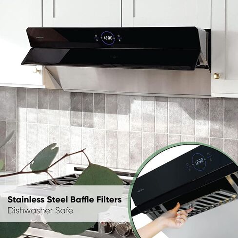 Pacific Side Suction Under Cabinet Ducted Range Hood 30 inch - 1200CFM 4-Speed Powerful Wall Mount Kitchen Vent Hood - Electric Stainless Steel, Ultra Quiet, Touch Control, LED Lights PQ6830AB in Kuwait