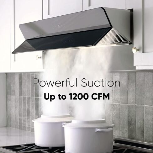Pacific Side Suction Under Cabinet Ducted Range Hood 30 inch - 1200CFM 4-Speed Powerful Wall Mount Kitchen Vent Hood - Electric Stainless Steel, Ultra Quiet, Touch Control, LED Lights PQ6830AB in Kuwait