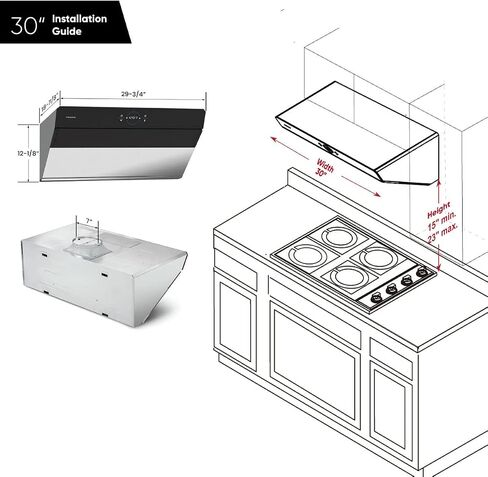 Pacific Side Suction Under Cabinet Ducted Range Hood 30 inch - 1200CFM 4-Speed Powerful Wall Mount Kitchen Vent Hood - Electric Stainless Steel, Ultra Quiet, Touch Control, LED Lights PQ6830AB in Kuwait