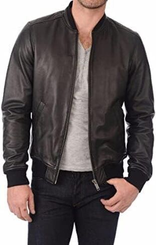 Men’s Causal Slim Fit Lightweight Autumn Winter Real Sheepskin Bomber Biker Leather Jacket in Saudi Arabia