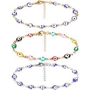 DIJUGS 3 Pcs Evil Eye Bracelets for Women Men Girls 18K Gold Plated Stainless Steel Handmade Adjustable Amulet Evil Eyes Jewelry for Family Best Friends Gifts in Saudi Arabia
