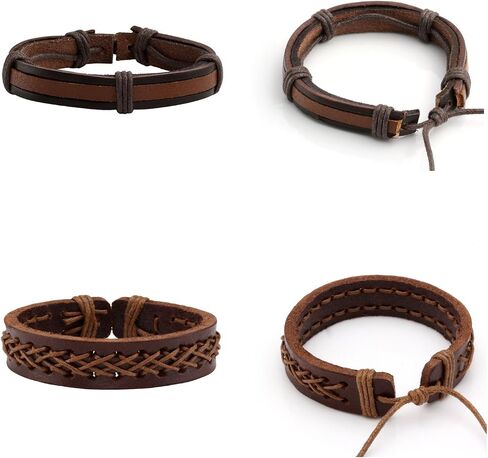 Milakoo 10 Pcs Braided Leather Bracelet for Men Women Wooden Beaded Bracelets Wrap Adjustable in Saudi Arabia