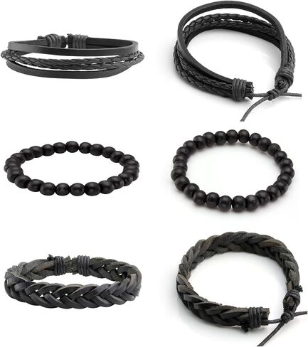 Milakoo 10 Pcs Braided Leather Bracelet for Men Women Wooden Beaded Bracelets Wrap Adjustable in Saudi Arabia