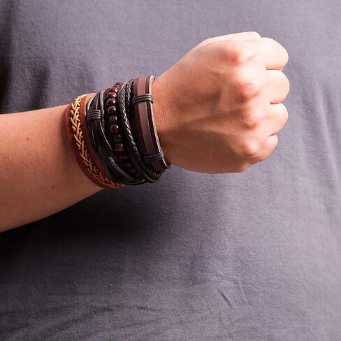 Milakoo 10 Pcs Braided Leather Bracelet for Men Women Wooden Beaded Bracelets Wrap Adjustable in Saudi Arabia