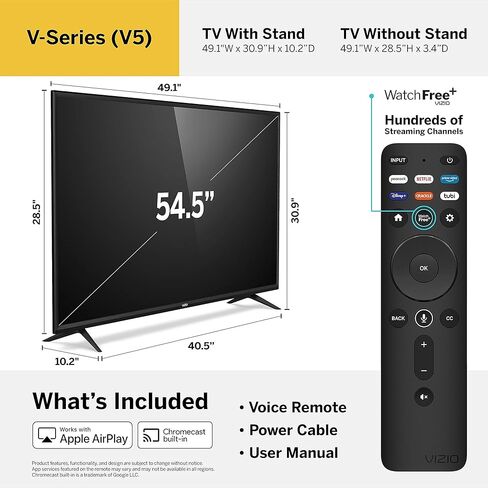 VIZIO 55-Inch V-Series 4K UHD LED HDR Smart TV Apple AirPlay and Chromecast Built-in, Dolby Vision, HDR10+, HDMI 2.1, Auto Game Mode and Low Latency Gaming, V555-J01, 2021 Model (Renewed), 55 inches in Saudi Arabia