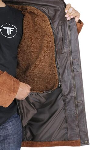 Laverapelle Men's Genuine Cow Suede Leather Coat (Brown, Officer Coat) - 1502774 in Saudi Arabia