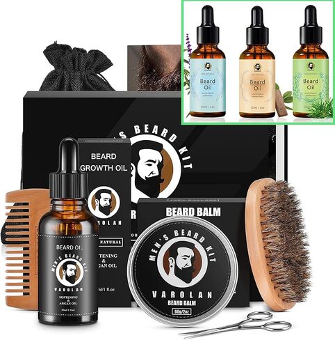 Men's Gift Kit, Beard Grooming Kit for Men, Beard Care Oil Cedarwood(2 pieces), Sandalwood, and Sage, Beard Balm, Beard Brush, Comb, Scissor, Storage Bag, E-Book, Beard Care & Trimming Set in Saudi Arabia