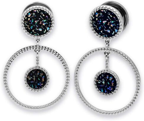 Mystic Metals Body Jewelry Pair of 316L Steel Screw on Plugs with Round Druzy Dangle (PS-260) in Saudi Arabia
