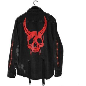 Mens Gothic Jacket Casual Harajuku Demon Hunter Skull Black Denim Jacket Coat in Saudi Arabia