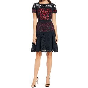 Shani - Ombre Fit and Flare Laser Cutting Dress in Kuwait