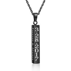Love Jewelry Personalized Couple Stainless Steel Necklace Engraved Initial Name Vertical Bar Necklace Birthday Gift in Kuwait