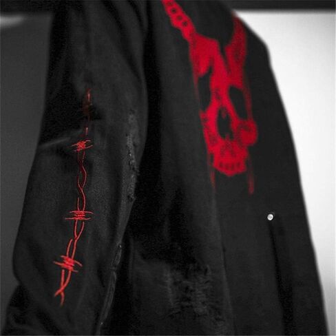 Mens Gothic Jacket Casual Harajuku Demon Hunter Skull Black Denim Jacket Coat in Saudi Arabia