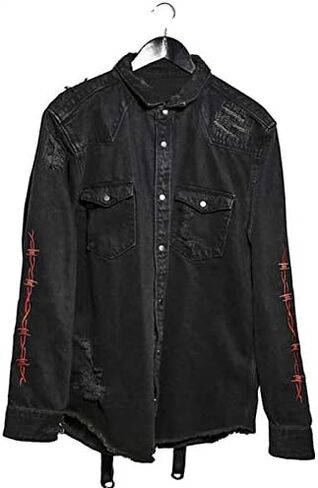 Mens Gothic Jacket Casual Harajuku Demon Hunter Skull Black Denim Jacket Coat in Saudi Arabia