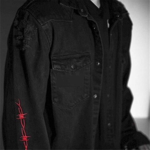 Mens Gothic Jacket Casual Harajuku Demon Hunter Skull Black Denim Jacket Coat in Saudi Arabia