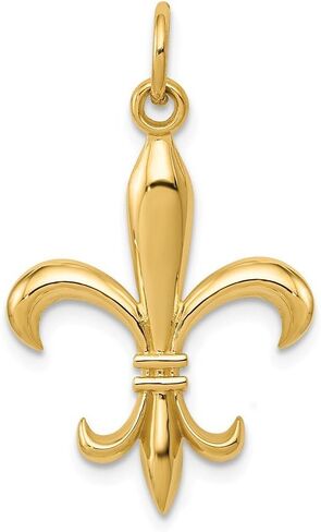 Solid 14k Yellow Gold Fleur De Lis Charm Pendant - 30mm x 18mm in Saudi Arabia