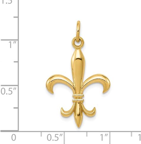 Solid 14k Yellow Gold Fleur De Lis Charm Pendant - 30mm x 18mm in Saudi Arabia