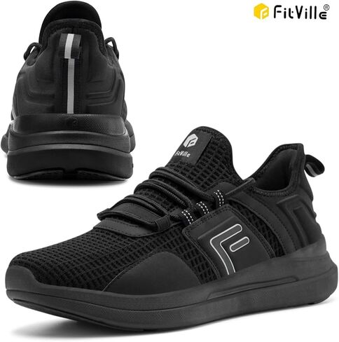 FitVille Wide Sneakers for Men Road Running Athletic Shoes with Wide Toe Box - Fresh Core (Black, 13 Wide) in Saudi Arabia