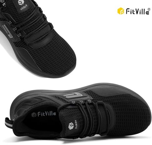 FitVille Wide Sneakers for Men Road Running Athletic Shoes with Wide Toe Box - Fresh Core (Black, 13 Wide) in Saudi Arabia