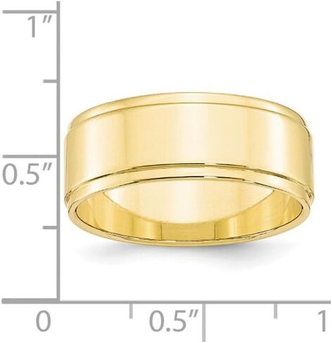 Solid 10k Yellow Gold 8mm Men's Flat with Step Edge Plain Classic Wedding Band Ring in Saudi Arabia