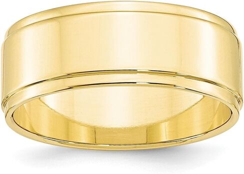 Solid 10k Yellow Gold 8mm Men's Flat with Step Edge Plain Classic Wedding Band Ring in Saudi Arabia
