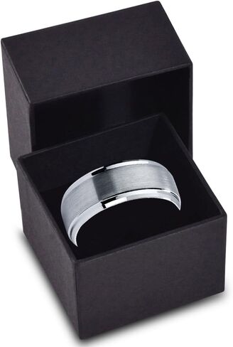 Charming Jewelers Tungsten Wedding Band Ring 8mm Men Women Comfort Fit Grey Step Bevel Edge Brushed Polished Size 9 in Kuwait