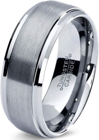 Charming Jewelers Tungsten Wedding Band Ring 8mm Men Women Comfort Fit Grey Step Bevel Edge Brushed Polished Size 9 in Kuwait