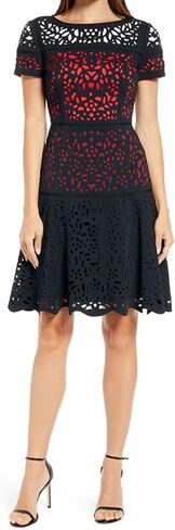 Shani - Ombre Fit and Flare Laser Cutting Dress in Kuwait