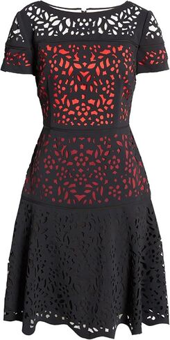 Shani - Ombre Fit and Flare Laser Cutting Dress in Kuwait