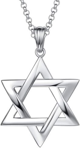 FANCIME White Gold Plated 925 Sterling Silver Polished Shiny Big Large Star Of David Pendant Necklace Silver Jewelry for Mens Boys, With 24 Inch Durable Lobster Clasp Rolo Chains in Saudi Arabia