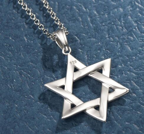 FANCIME White Gold Plated 925 Sterling Silver Polished Shiny Big Large Star Of David Pendant Necklace Silver Jewelry for Mens Boys, With 24 Inch Durable Lobster Clasp Rolo Chains in Saudi Arabia