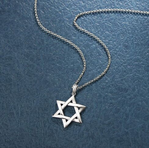 FANCIME White Gold Plated 925 Sterling Silver Polished Shiny Big Large Star Of David Pendant Necklace Silver Jewelry for Mens Boys, With 24 Inch Durable Lobster Clasp Rolo Chains in Saudi Arabia
