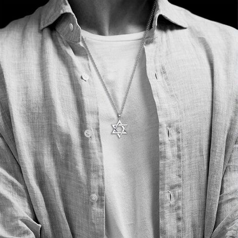 FANCIME White Gold Plated 925 Sterling Silver Polished Shiny Big Large Star Of David Pendant Necklace Silver Jewelry for Mens Boys, With 24 Inch Durable Lobster Clasp Rolo Chains in Saudi Arabia