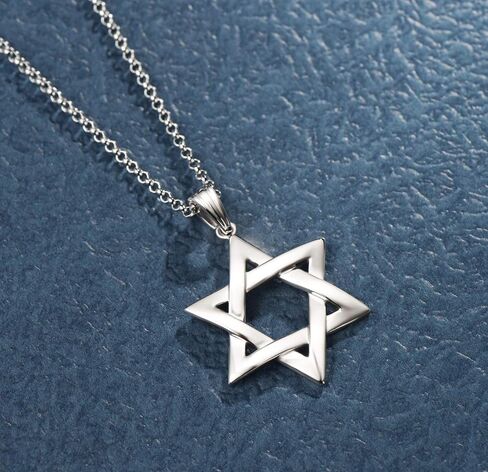 FANCIME White Gold Plated 925 Sterling Silver Polished Shiny Big Large Star Of David Pendant Necklace Silver Jewelry for Mens Boys, With 24 Inch Durable Lobster Clasp Rolo Chains in Saudi Arabia