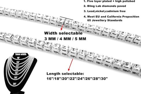 HH BLING EMPIRE Gold Silver Iced Out Diamond Tennis Chain Necklace for Men Women, Rhinestone Tennis Necklaces for Women and Teens, Tennis and Cuban Link Chains 18-30 Inches in Saudi Arabia