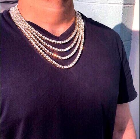 HH BLING EMPIRE Gold Silver Iced Out Diamond Tennis Chain Necklace for Men Women, Rhinestone Tennis Necklaces for Women and Teens, Tennis and Cuban Link Chains 18-30 Inches in Saudi Arabia