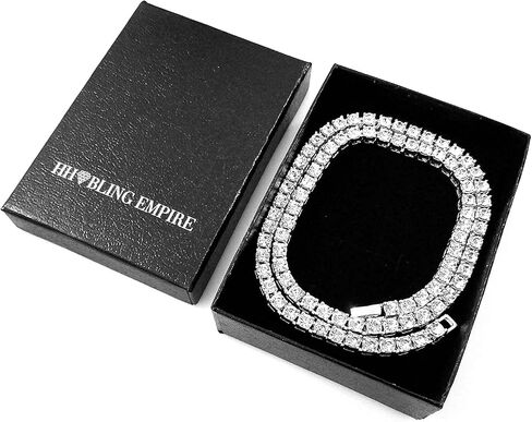 HH BLING EMPIRE Gold Silver Iced Out Diamond Tennis Chain Necklace for Men Women, Rhinestone Tennis Necklaces for Women and Teens, Tennis and Cuban Link Chains 18-30 Inches in Saudi Arabia