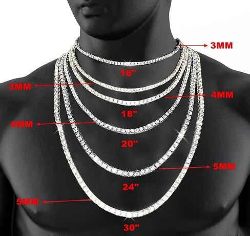 HH BLING EMPIRE Gold Silver Iced Out Diamond Tennis Chain Necklace for Men Women, Rhinestone Tennis Necklaces for Women and Teens, Tennis and Cuban Link Chains 18-30 Inches in Saudi Arabia
