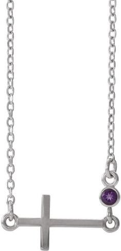 Solitaire Amethyst Sideways Accented Cross Crucifix Charm Pendant Chain Necklace Adjustable 16" to 18" (14mm x 6.6mm) in Saudi Arabia