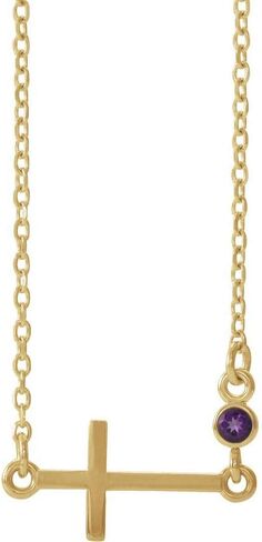 Solitaire Amethyst Sideways Accented Cross Crucifix Charm Pendant Chain Necklace Adjustable 16" to 18" (14mm x 6.6mm) in Saudi Arabia