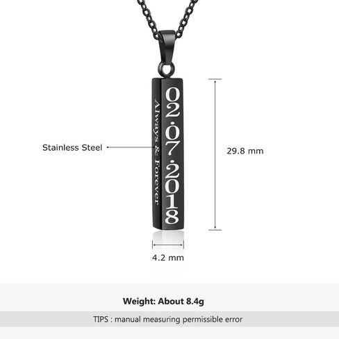 Love Jewelry Personalized Couple Stainless Steel Necklace Engraved Initial Name Vertical Bar Necklace Birthday Gift in Kuwait
