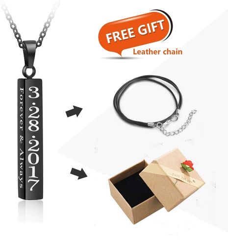 Love Jewelry Personalized Couple Stainless Steel Necklace Engraved Initial Name Vertical Bar Necklace Birthday Gift in Kuwait