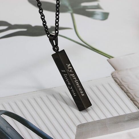 Love Jewelry Personalized Couple Stainless Steel Necklace Engraved Initial Name Vertical Bar Necklace Birthday Gift in Kuwait