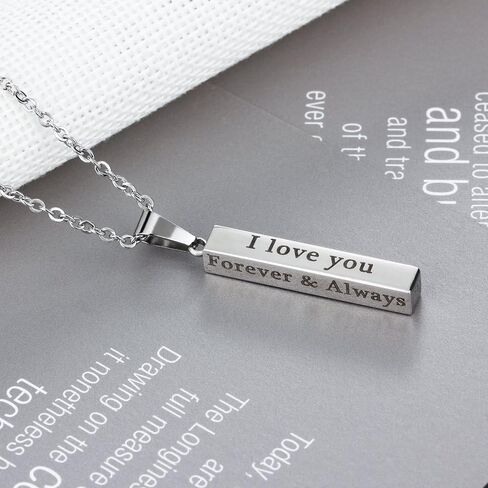 Love Jewelry Personalized Couple Stainless Steel Necklace Engraved Initial Name Vertical Bar Necklace Birthday Gift in Saudi Arabia