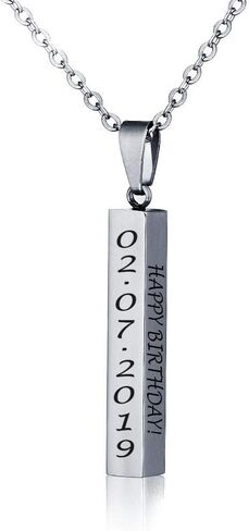 Love Jewelry Personalized Couple Stainless Steel Necklace Engraved Initial Name Vertical Bar Necklace Birthday Gift in Saudi Arabia