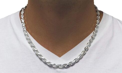 Verona Jewelers Mens Italian 925 Sterling Silver Diamond Cut Rope Chain Necklace, 5MM, 6MM, 7.5MM,8.5MM- Mens Rope Chain, Sterling Silver Rope Chain Necklace For Men, Mens Rope Chain Bracelet in Saudi Arabia