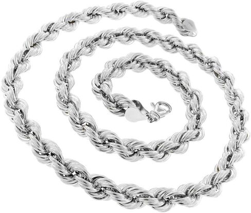 Verona Jewelers Mens Italian 925 Sterling Silver Diamond Cut Rope Chain Necklace, 5MM, 6MM, 7.5MM,8.5MM- Mens Rope Chain, Sterling Silver Rope Chain Necklace For Men, Mens Rope Chain Bracelet in Saudi Arabia