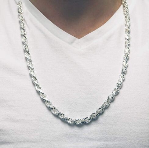 Verona Jewelers Mens Italian 925 Sterling Silver Diamond Cut Rope Chain Necklace, 5MM, 6MM, 7.5MM,8.5MM- Mens Rope Chain, Sterling Silver Rope Chain Necklace For Men, Mens Rope Chain Bracelet in Saudi Arabia